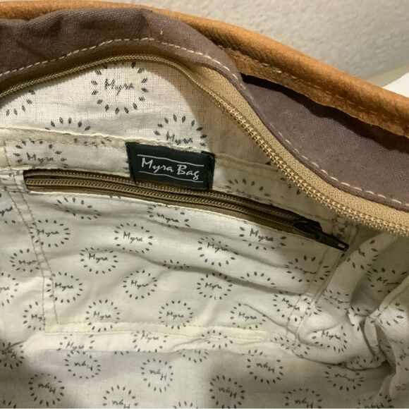 Myra Bag Handmade two tone Messenger Bag Upcycled Canvas & Cowhide Leather - Picture 11 of 15